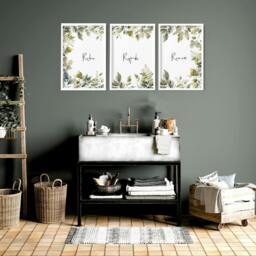 Rackhams Bathroom Art Wall - Set of 3 wall art prints - 20 x 30 in / 50 x 76 cm - Matte Museum Quality Art Paper 290 gsm - Oak Frame - thumbnail 2