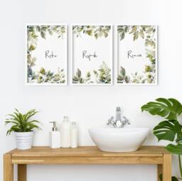 Rackhams Bathroom Art Wall - Set of 3 wall art prints - 20 x 30 in / 50 x 76 cm - Matte Museum Quality Art Paper 290 gsm - Oak Frame - thumbnail 3