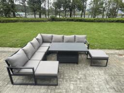 Rackhams 9 Seater Aluminium Outdoor Garden Furniture Set with Sofa,  Rising Dining Table - Dark Grey - thumbnail 2