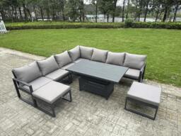 Rackhams 9 Seater Aluminium Outdoor Garden Furniture Set with Sofa,  Rising Dining Table - Dark Grey - thumbnail 1