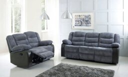 Rackhams Roma Jumbo Cord with Leather Sofa 3+2 Seater Fabric Recliner Sofa in Grey with Black - 2 Seater - thumbnail 4