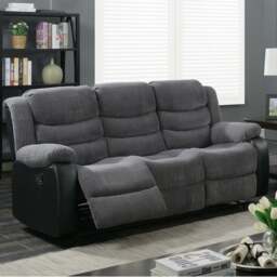 Rackhams Roma Jumbo Cord with Leather Sofa 3+2 Seater Fabric Recliner Sofa in Grey with Black - 2 Seater - thumbnail 5