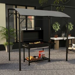 Rackhams 2.2 x 1.5 m BBQ Gazebo Tent Sun Shade with Canopy, Grey - Grey - 215cm x 150cm x 220cm - thumbnail 1