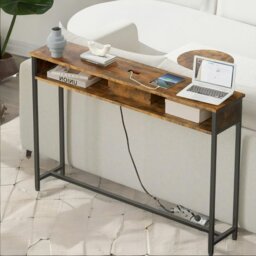 Rackhams Hallway Console Table With Charging Station Rustic Brown - thumbnail 3