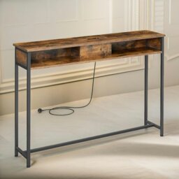 Rackhams Hallway Console Table With Charging Station Rustic Brown - thumbnail 2
