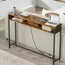 Rackhams Hallway Console Table With Charging Station Rustic Brown - thumbnail 4