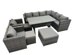 Rackhams Rattan Garden Furniture Set Outdoor 11 Seater Patio Dining Corner Sofa Sets with Dining Table 2 Chairs 3 Stools Dark Grey Mixed - thumbnail 1