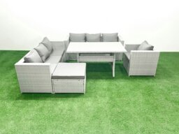 Rackhams 5 Pieces Outdoor Rattan Sofa Set with Cushions Patio Garden Furniture Sets with Armchair Dining Table Big Footstool - thumbnail 2