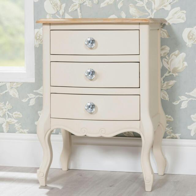 Rackhams Juliette Vintage Chic 3 Drawer Bedside Table with Crystal Handles - Champagne, Cream - image 1