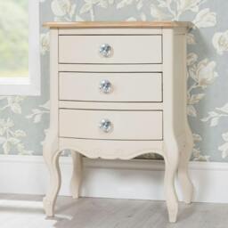 Rackhams Juliette Vintage Chic 3 Drawer Bedside Table with Crystal Handles - Champagne, Cream