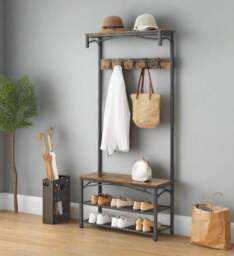 Rackhams Industrial Coat Rack with Bench and Shoe Rack - thumbnail 1