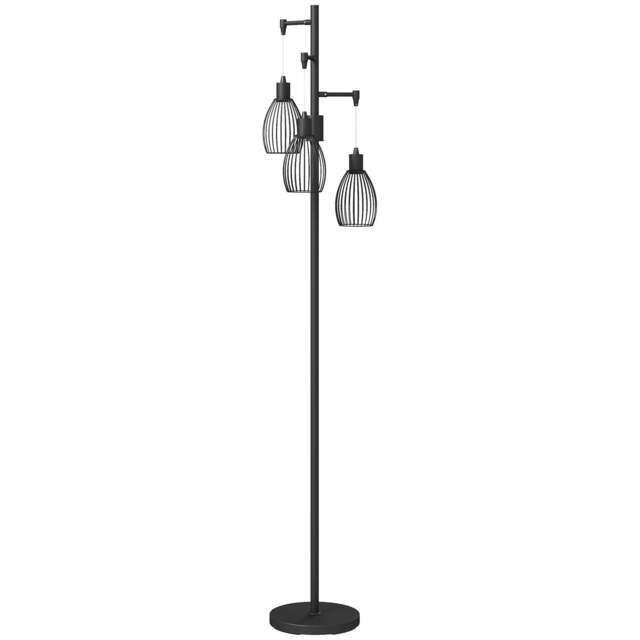 Rackhams 3-Light LED Floor Lamp, 170cm Industrial Dimmable Standing Lamp with Steel Wire Cage Lampshades, 2700K, Black