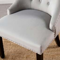 Rackhams Set of 2 Velvet Dining Chairs Ergonomic Scoop Knockerback & Button Tufted Wood Legs - Velvet - Light Grey - Windsor Back - thumbnail 6