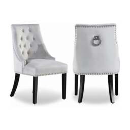Rackhams Set of 2 Velvet Dining Chairs Ergonomic Scoop Knockerback & Button Tufted Wood Legs - Velvet - Light Grey - Windsor Back - thumbnail 1