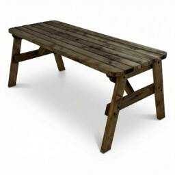 Rackhams Victoria Rounded Wooden Garden Table, Outdoor Picnic Dining Desk - Rustic Finish - Without expert assembly - 240cm - thumbnail 2