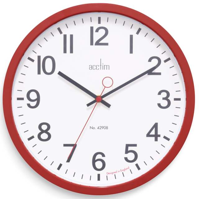 Rackhams Kempston Wall Clock Black Metal Energy Efficient Movement Glass Lens 35cm - Red - image 1