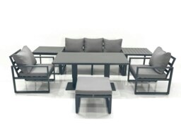 Rackhams Outdoor Aluminium Garden Furniture Set with Adjustable Rising Lifting Dining Table 3 Seater Sofa 2 Chair Big Footstool 2 Side Tables Dark Grey - thumbnail 2