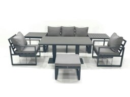 Rackhams Outdoor Aluminium Garden Furniture Set with Adjustable Rising Lifting Dining Table 3 Seater Sofa 2 Chair Big Footstool 2 Side Tables Dark Grey - thumbnail 1