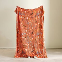 Rackhams Enchanted Twilight Animals Cosy Fleece Blanket Throw Forest Burnt Orange - 130 x 170 cm - Burnt Orange - thumbnail 3