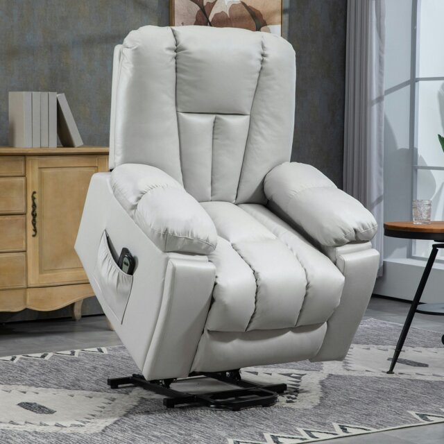 Rackhams Riser and Recliner Chair for Elderly, Quick Assembly - Light Grey - Leathaire (Polyester) - 94W x 96D x 106Hcm - image 1