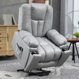 Rackhams Riser and Recliner Chair for Elderly, Quick Assembly - Light Grey - Leathaire (Polyester) - 94W x 96D x 106Hcm - thumbnail 2
