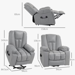 Rackhams Riser and Recliner Chair for Elderly, Quick Assembly - Light Grey - Leathaire (Polyester) - 94W x 96D x 106Hcm - thumbnail 4