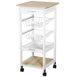 Rackhams Mobile Rolling Kitchen Island Trolley for Home Metal Baskets Tray Shelves - thumbnail 2