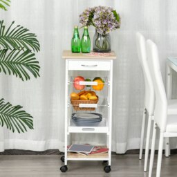 Rackhams Mobile Rolling Kitchen Island Trolley for Home Metal Baskets Tray Shelves