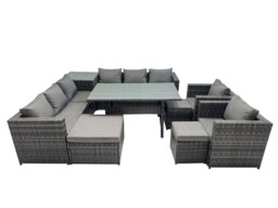 Rackhams Outdoor Corner Sofa Chair Dining Table Set Garden Rattan Furniture Set 11 Seater with Side Table 3 Stool Dark Grey - thumbnail 2