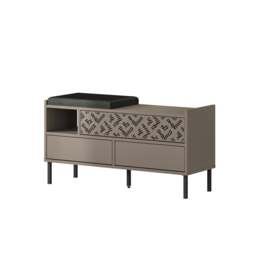 Rackhams Heaton Shoe Bench w/ Fabric Cushion Seat 3-door Storage Cabinet 111(W)x37(D)x56.5(H)cm Metal Legs Hallway - Oak - thumbnail 3
