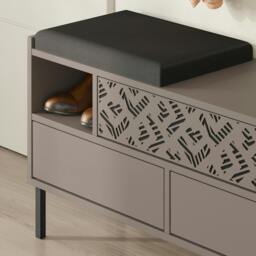 Rackhams Heaton Shoe Bench w/ Fabric Cushion Seat 3-door Storage Cabinet 111(W)x37(D)x56.5(H)cm Metal Legs Hallway - Oak - thumbnail 6