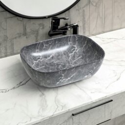 Rackhams 7840 Ceramic Oblong Countertop Basin in Black Marble Effect - Black Marble Effect - Ceramic - One Size - thumbnail 1