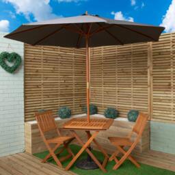 Rackhams Outdoor 2 Person Folding Wooden Garden Dining Table Chairs Grey Parasol and Base Set - Outdoor Furniture Sets - thumbnail 1
