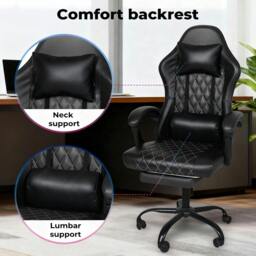 Rackhams Office Chair Gaming Racing Recliner Adjustable Spring Cushion Footrest - Blue - thumbnail 6