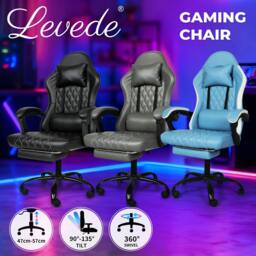 Rackhams Office Chair Gaming Racing Recliner Adjustable Spring Cushion Footrest - Blue - thumbnail 4