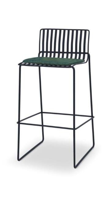 Rackhams Finn Bar Stools - Matt Black - Green Seat Pad - image 1