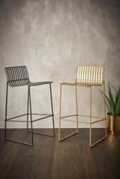 Rackhams Finn Bar Stools - Matt Black - Green Seat Pad - thumbnail 4