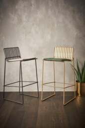 Rackhams Finn Bar Stools - Matt Black - Green Seat Pad - thumbnail 2