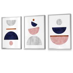 Rackhams Navy Blue, Blush & Copper Textured Geometric Framed Wall Art - 30x42cm (A3) - Silver - thumbnail 1