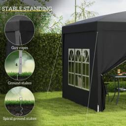 Rackhams 3 x 3 m Garden Pop Up Gazebo, Wedding Party Tent Marquee, Water Resistant Awning Canopy with Sidewalls, Windows, Carry Bag, Black - thumbnail 6