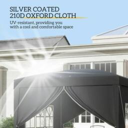 Rackhams 3 x 3 m Garden Pop Up Gazebo, Wedding Party Tent Marquee, Water Resistant Awning Canopy with Sidewalls, Windows, Carry Bag, Black - thumbnail 5