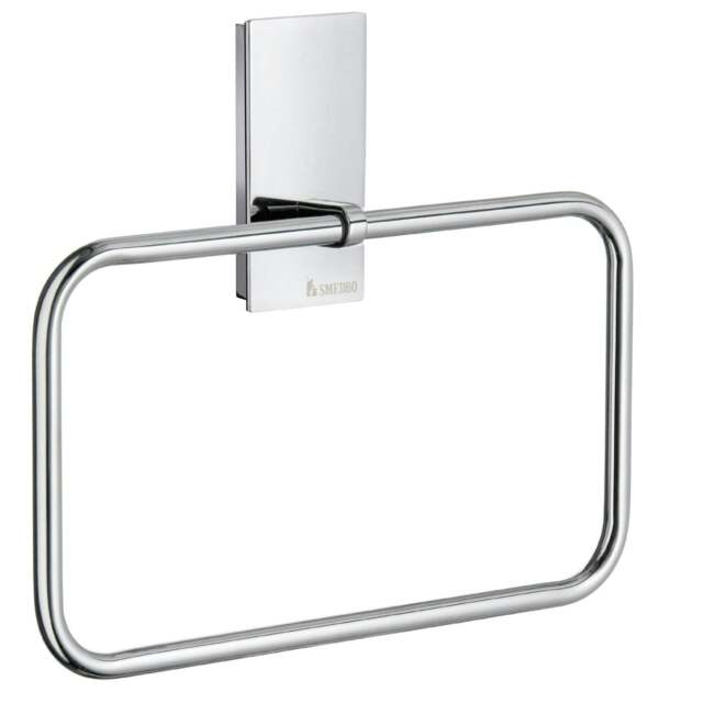 Rackhams Polished Chrome Rectangular Towel Ring (W) 20cm Wall Mounted with Concealed Screws Bathroom Towel Holder
