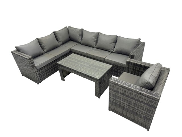 Rackhams 4 Pieces Outdoor PE Rattan Garden Furniture Corner Sofa Oblong Coffee Table Set with Cushions Dark Grey Mixed - image 1