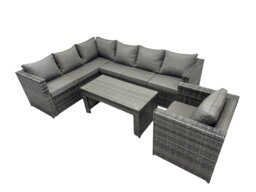 Rackhams 4 Pieces Outdoor PE Rattan Garden Furniture Corner Sofa Oblong Coffee Table Set with Cushions Dark Grey Mixed