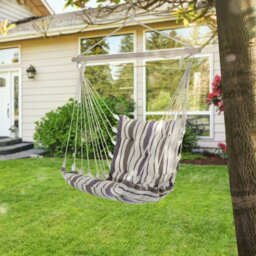 Rackhams Outdoor Hammock Cushioned Chair Patio Swing Seat Wooden Brown Garden - Orange Stripe - Cotton, Hardwood, Metal - Seat Size: 57W x 47.5D （cm） - thumbnail 3