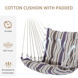 Rackhams Outdoor Hammock Cushioned Chair Patio Swing Seat Wooden Brown Garden - Orange Stripe - Cotton, Hardwood, Metal - Seat Size: 57W x 47.5D （cm） - thumbnail 5