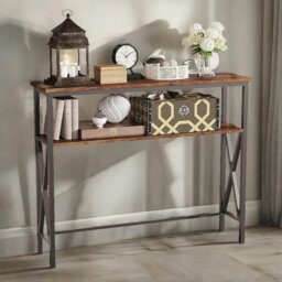 Rackhams Industrial Console Table With 2 Shelves Rustic Brown
