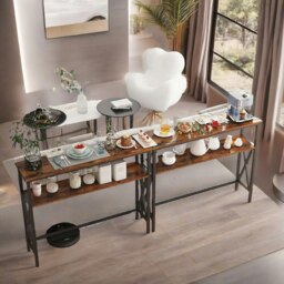 Rackhams Industrial Console Table With 2 Shelves Rustic Brown - thumbnail 4