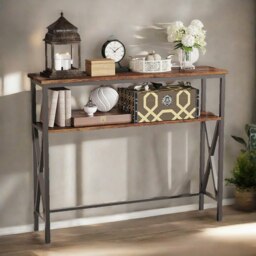 Rackhams Industrial Console Table With 2 Shelves Rustic Brown - thumbnail 2