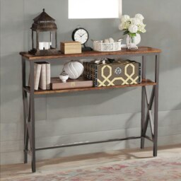 Rackhams Industrial Console Table With 2 Shelves Rustic Brown - thumbnail 3